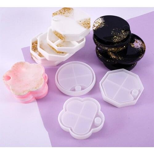 Epoxy Resin Silicone Mold DIY Multi-layer Jewelry Rack Mold Round/plum/square Shape Rotating Storage Box Casting Mould Ornaments