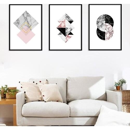 Nordic Style Geometric Diamond Canvas Painting Marble Pattern Printing Waterproof Poster Living Room Bedroom Painting Pictures