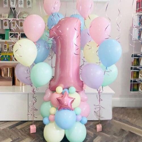 63pcs Pink Number Foil Macaroon Latex Balloon Kids Birthday Party Decoration Girl 1st 2nd 3rd Birthday Decor BabyShower Balloon