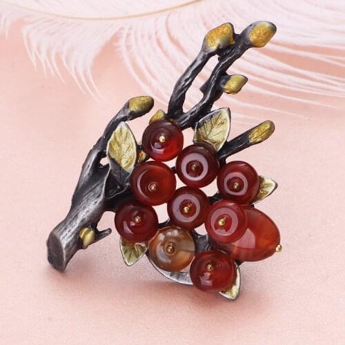 FARLENA Jewelry Vintage Natural Stone Bouquet Brooch Pins High Stone Brooches for Women Accessories