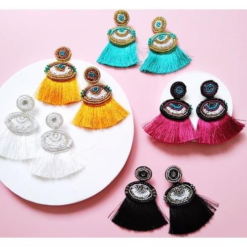 Ztech Spring Style Bohemian Tassel Long Drop Earrings for Women Cotton Silk Fabric Fringe Earrings 2020 Fashion Woman Jewelry