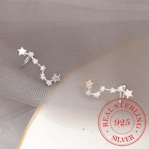 925 Sterling Silver Engagement Crystal Star Stud Earrings For Women Jewelry Accessories