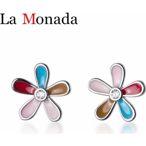 S925 Sterling Silver Romance Cute Sweet Enamel Colorful Flower Stud Earrings Lady Daughter Gifts Jewelry Dropshipping