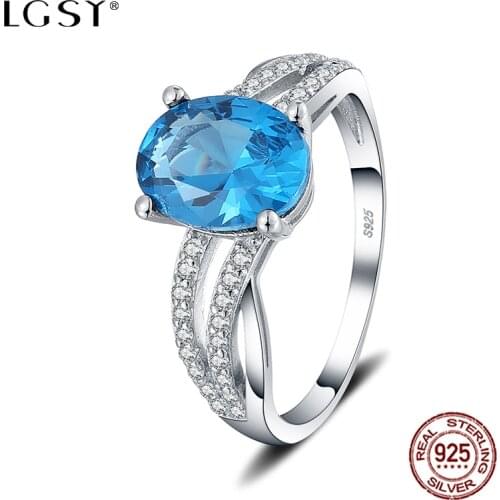LGSY 925 Sterling Silver Ring Blue Gemstone Round Rings Romantic Blue Fashion Crystal Sweet Ring For Women Fine Jewelry DR1051