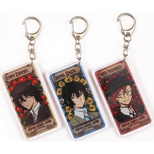 1 Pcs Cute Anime Bungo Stray Dogs Keychains for Women Men Rectangle Acrylic Pendant Keyrings Key Holder Cosplay Figure Toys