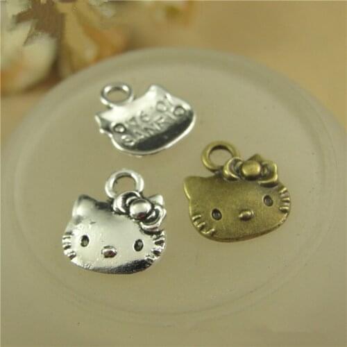 100Pcs/lot Antique Bronze Kitty Charms 13*11MM Animal Pendant Cat Charms Handmade Jewery for Sisters