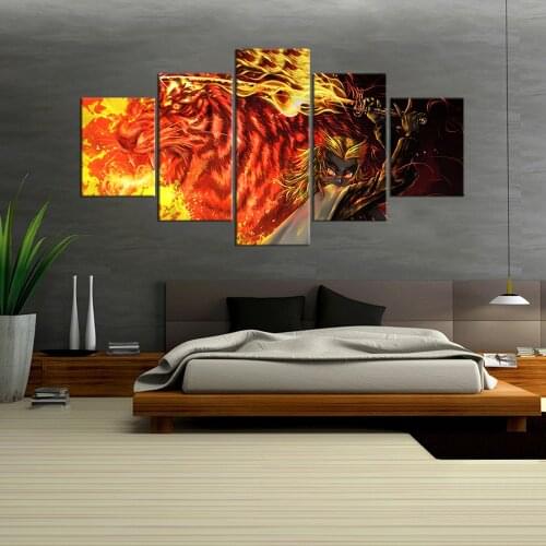 5 Pcs Anime Rengoku kyojuro Kimetsu No Yaiba HD Paintings Wall Art Home Decor Canvas Pictures Posters Decoration Accessories