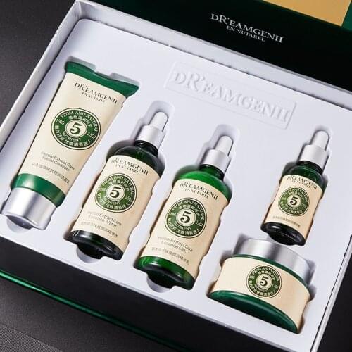 LAIKOU 5pcs Herbal Essence Face Skin Care Product Set Moisturizing Repairing Anti-aging Anti-wrinkle Whitening Face Tonic Cream