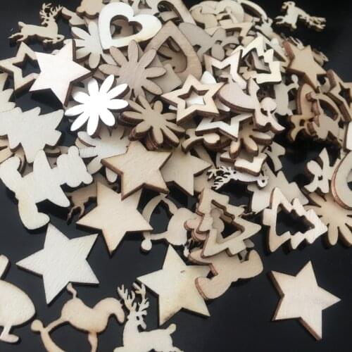 50PCS/ Lot Snowflake Star Santa Claus Boots Bells Christmas Tree Hanging Wooden Ornaments Party Christmas Decorations for Home