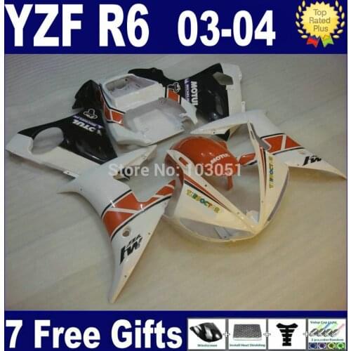 7 gifts motorcycle fairings For Yamaha YZF 2003 2004 2005 R6 R YZF R6 03 04 05 plastics orange white aftermarket fairing kits
