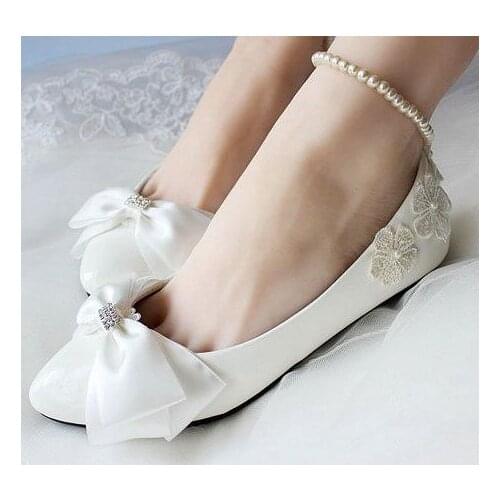 Big discount! White satin bow bowtie women flats shoes ladies girls party dinner proms white dress dancing flats bridal