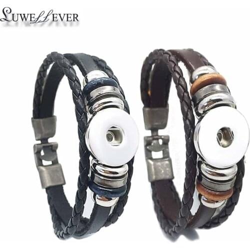 Hot Sale 034 Really Genuine Leather Retro Fashion Bangle Fit 12mm 18mm Snap Button Bracelet Charm Jewelry For Women Gift 20cm