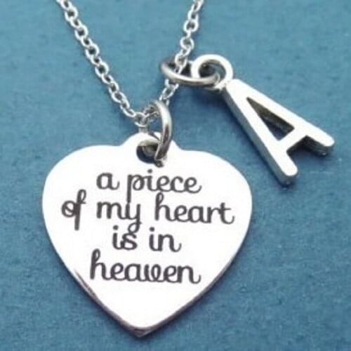 10PCS Heart In Heaven A piece of my heartlis in heaven Inspirational Necklace Jewelry Alloy Letter A Pendant Necklace Jewelry