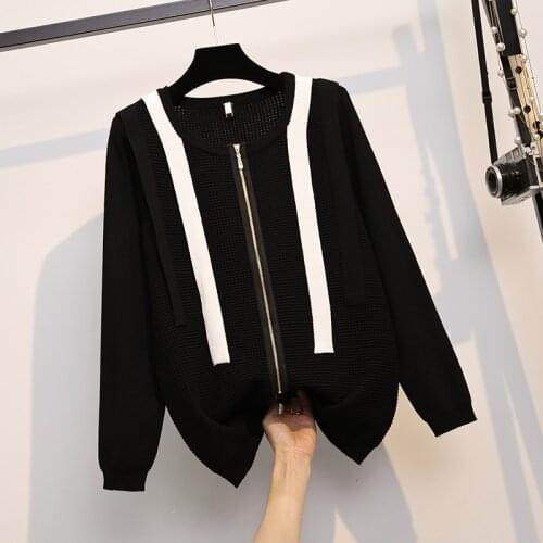 Spring Autumn Knitted Female Cardigan Loose Streetwear Knit Sweater Coat Zipper O Neck knitted cardigan Women Jacket 2021