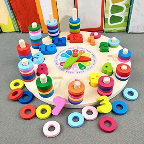 Montessori Wooden Toys For Kids Shape Matching Toys Early Educational Teaching Aids Clock Recognize Toys