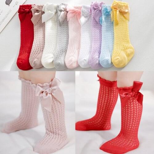 Baby Socks Summer Spring Mesh Bow Socks Newborn Infant Knee High Long Socks for Kids Girls Candy Color Cotton Socks Babies Meias