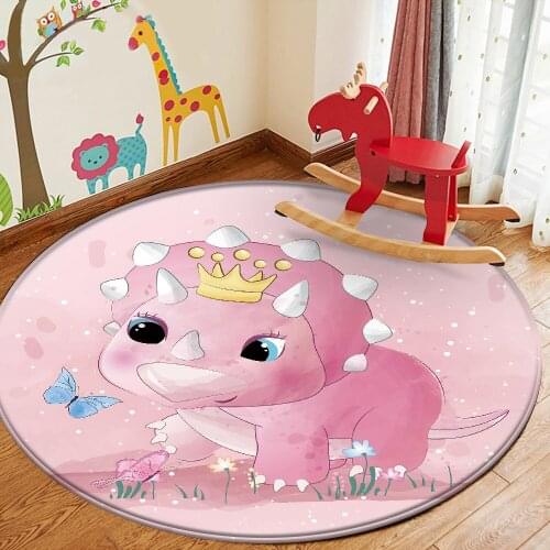 Dropshipping Cute Animal Pattern Children Comfortable Round Carpet Alfombra Non-Slip Carpet Baby Children Mat Play Flannel