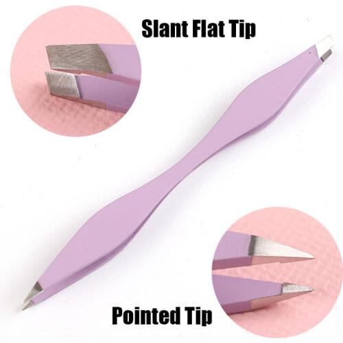 1PC Double Ended Eyebrow Tweezer Slant Pointed Tip Eyelash Extension Clips Beauty Makeup Tools Nail Rhinestone Picking Tweezers