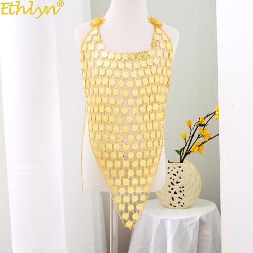 Ethlyn Thailand Style Thailand India Southeast Asian Coins Apron Necklace Gold Color Coins Dancing Dress S318A