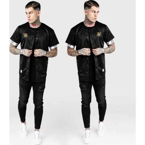 New Summer Mens T shirts Fashion 2019 Streetwear Hip Hop Sik Silk baseball jersey striped shirt Men Clothes tyga black White