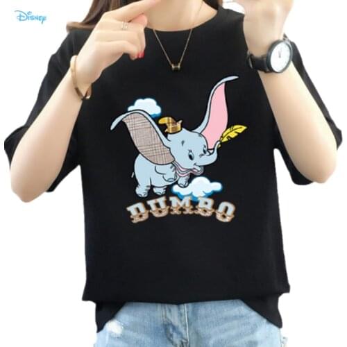 Disney Plus 1 Year Cartoon Dumbo Cute Kawaii T Shirt Oversize Femme Short Sleeve Loose Streetwear Cotton T Shirt Blouses Women