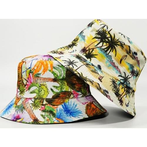 LDSLYJR Cotton Fashion Joker Coconut Tree Print Bucket Hat Fisherman Hat Outdoor Travel Hat Sun Cap Hats for Men and Women 430