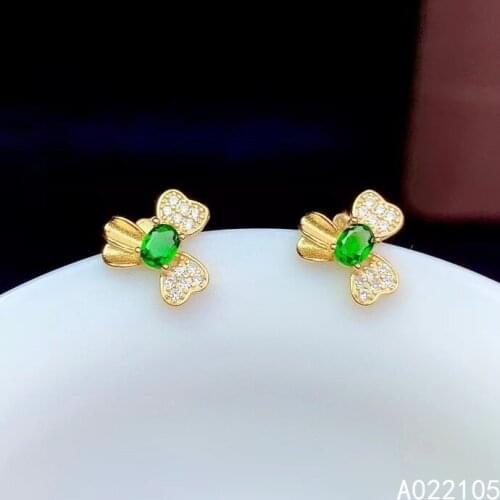 KJJEAXCMY fine jewelry 925 sterling silver inlaid natural Diopside women noble fashion plant gem earrings ear studs support dete