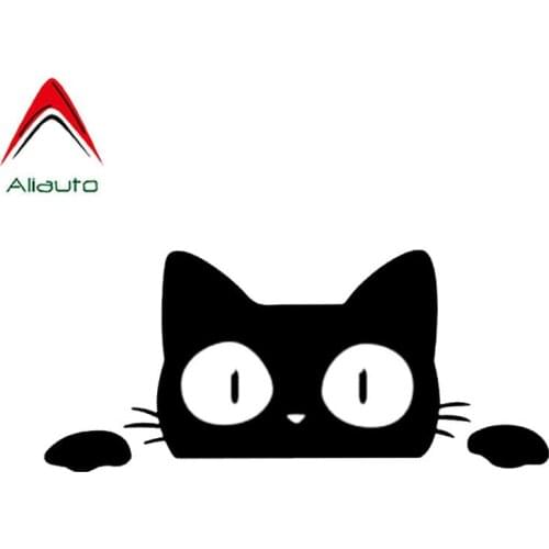 Aliauto Creative Funny Car Sticker Surprise Cat Peeking Vinyl Waterproof Sunscreen Anti-UV Decal Black/silver,14cm*6cm