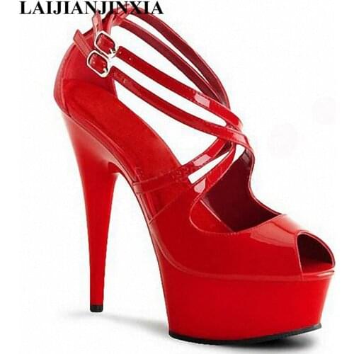 LAIJIANJINXIA New Summer Womens Sexy Platform High heel Shoes 15cm pole dancing Sandals 6 inch Exotic Dancer shoes Wholesale