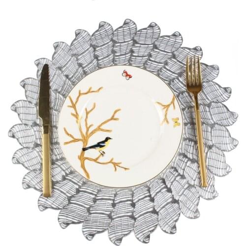 38CM Multifunctional Decorative PVC Table Mat Heat Insulation Pad Hallow Out Irregular Placemat Photography Props Golden/Silver