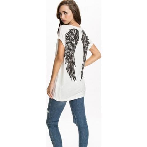 Fashion Angel Wings Print Tropical Female Camisetas mulheres Short Sleeve Casual Loose lager Size Tops Women T Shirt Women