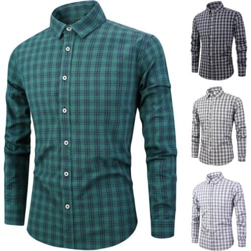 Mens Fashion Long Sleeve Plaid Striped Oxford Shirt Single Pocket Standard-fit Button-down Checkered Outerwear Casual Shirts