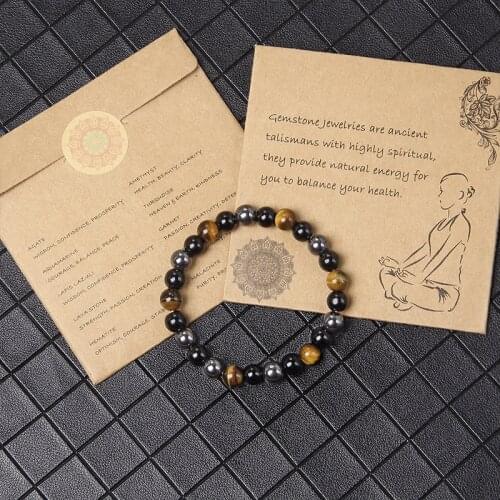 Men Bracelets Natural Tiger Eye Stone Bracelets Polished Onyx Beads Bracelet Homme Hematite Bangle Elastic Pulsera For Women