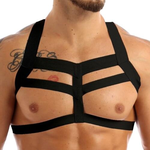 Mens Stretch Nylon Body Chest Harness Bondage Tempation Costume Mens Erotic Body Chest Harness Elastic Bondage Lingerie Clubwear