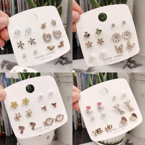 Silver Needle One Week Earring Set Exquisite All-Match Temperament Earrings Green Sweet Earrings