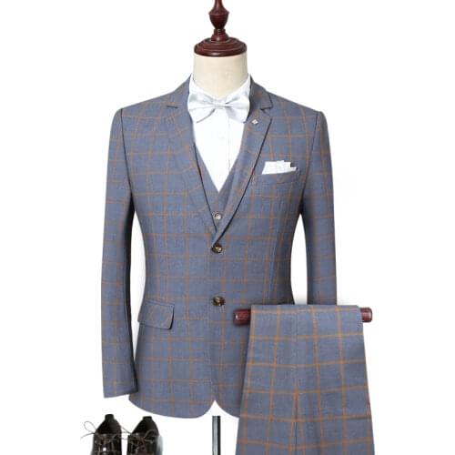 New Suit mens suit three piece youth leisure suit mens European and American British check fashion Slim Fit Wedding Dress 5XL