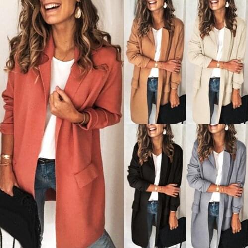Office Lady Autumn Solid Color Lapel Collar Pockets Decor Blazer Jacket Jacket Suits Female Ladies Office Lady