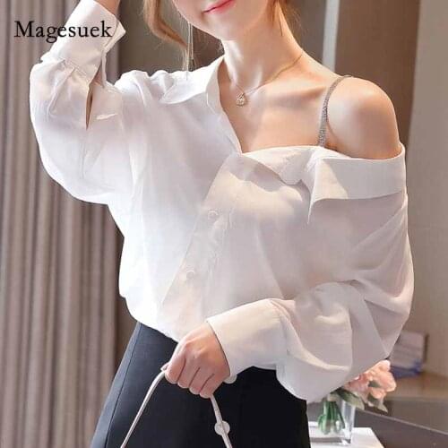 Exposed Shoulder Autumn New Womens Shirt Elegant White Long Sleeve Shirt Fashion Women Tops and Blouses Chemisier Femme 10772