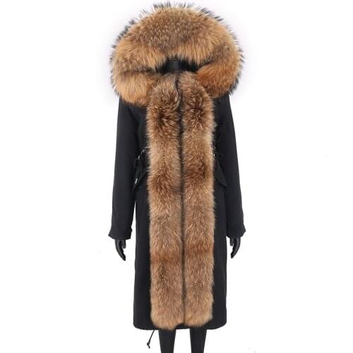 2021 X-Long Parka Winter Jacket Women New Real Fox Fur Coat Natural Raccoon Fur Collar Hood Warm Thick Streetwear Parkas