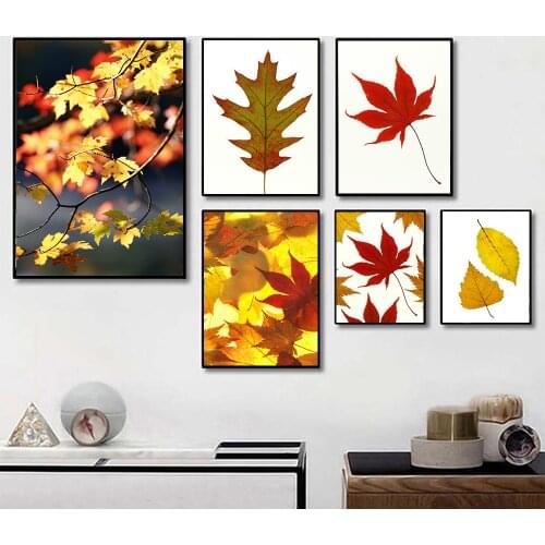 Autumn Yellow Red Maple Leaves Canvas Poster Watercolor Plant Nordic Minimalist Canvas Painting Wall Picture Print Home Decor