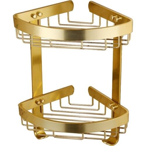 Bathroom Shelf Aliminum Bath Shower Rack Bath Shower Caddy Holder Wall Mounted Gold Corner Shelf Corner Shampoo Soap Basket