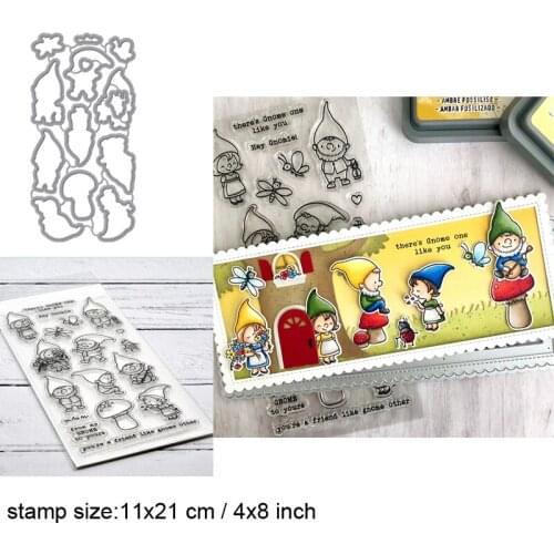 Next Door Gnomes Clear Stamps With Metal Cutting dies for DIY Scrapbooking Paper Cards Silicone Transparent Stempels Seal