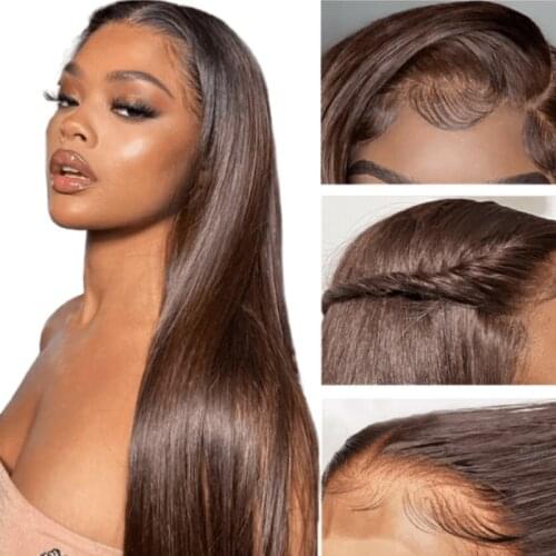 32 Inch #4 Brown Wig Straight Lace Front Wig 250 Density Lace Wig 13x4 Lace Frontal Wig Colored Human Hair Wigs Ulamaz