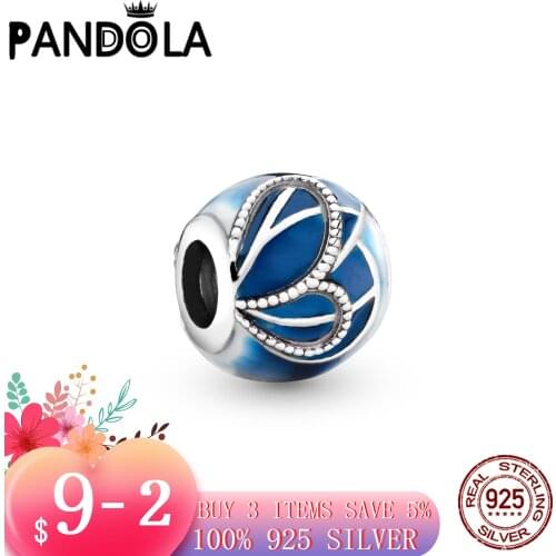 Hot Hot Sale 925 Sterling Silver Beads Blue Butterfly Wing Charm Fit Original Pandora Bracelet Silver 925 Jewelry
