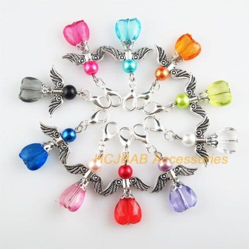 10 New Angel 23x29mm Charms Mixed Heart Acrylic Tibetan Silver Plated Retro With Lobster Claw Clasps
