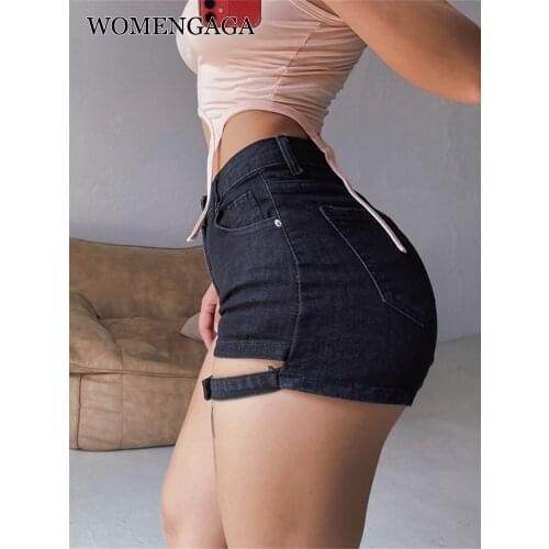 WOMENGAGA Summer High Waist Elastic Irregular Thigh Short Feminino Denim Booty Shorts Women Skiny Hot Sexy Korean Strapon 63N2