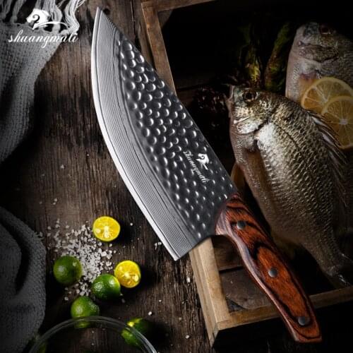 Shuangmali 8 Inch Cleaver Knives Damascus Steel Kitchen Chef Knife Sharp Cutter Meat Butcher Slicing Knife With Wood Handle