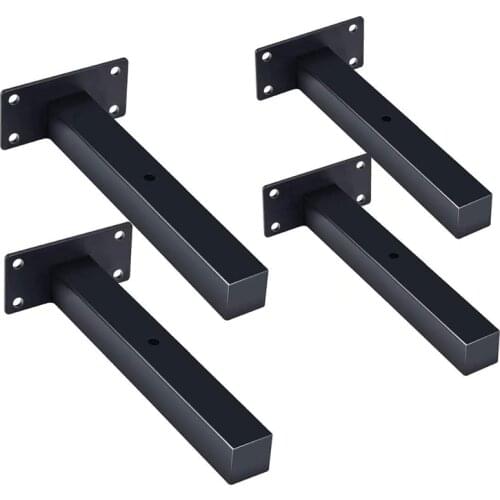 Heavy Duty Shelf Brackets 8 Inch Black, Steel Floating Wall Shelf Bracket Supports for Home Decor, Wall Bracket 4 Pack