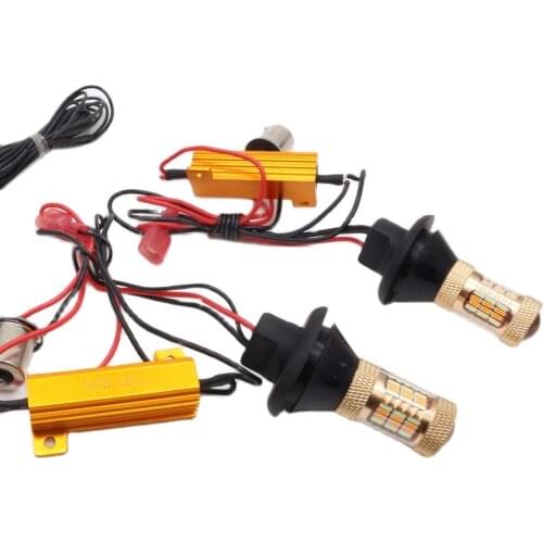 2pcs New S25 1156 BA15S 7440 Canbus Dual Color 54SMD 4014 Led White/ Amber Bulbs Front Turning Lights Signal Error Free