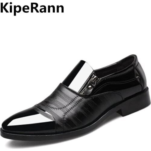 Luxury brand classic mens pointed dress shoes mens patent leather black wedding shoes Oxford shoes large size dance shoes